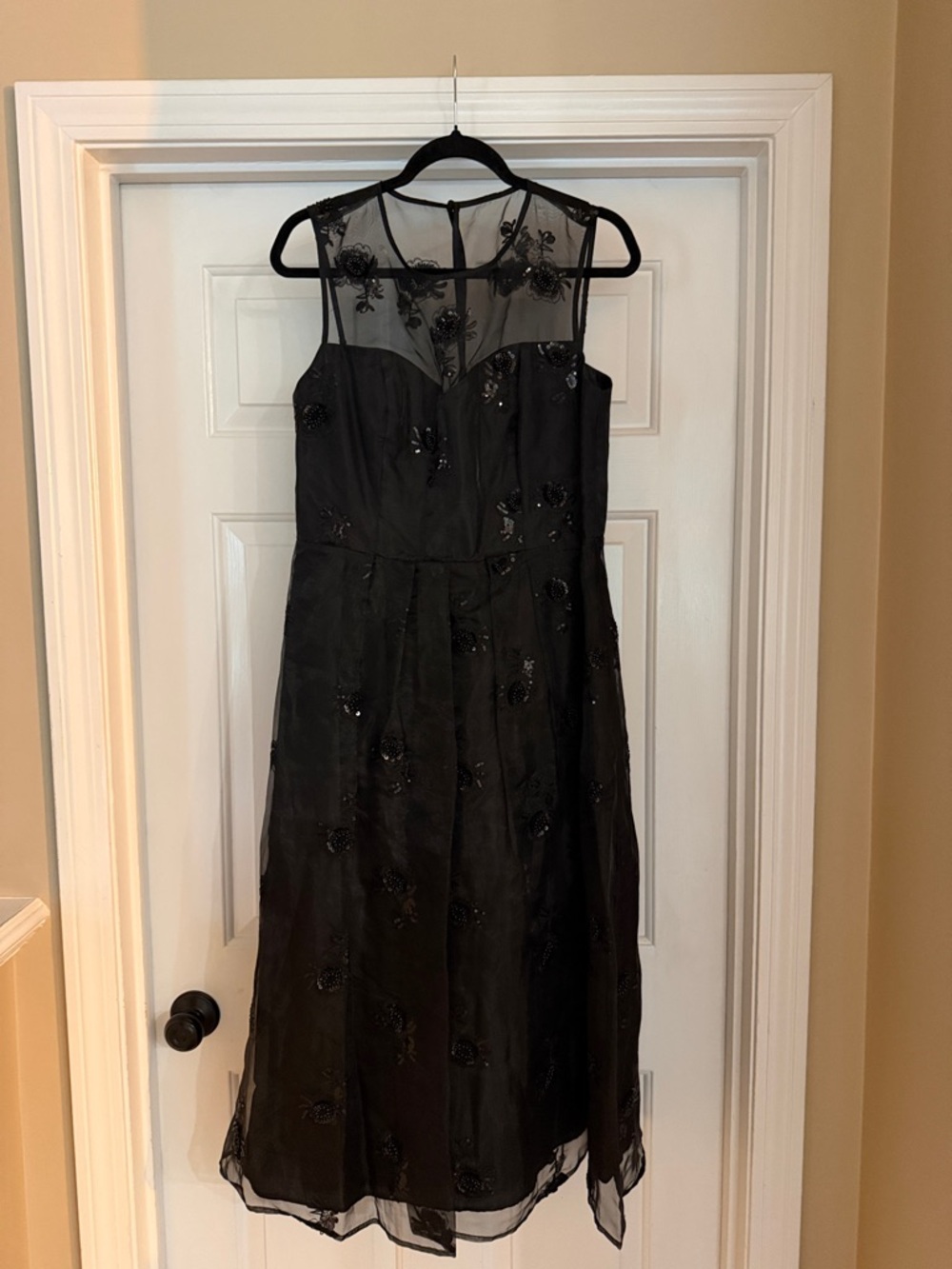 Donna Karan NY Nordstrom Black Embroidered Mesh Yoke Midi Dress